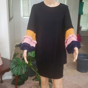 Hailey & Co. L ruffle colorblock puff sleeve scoopneck sweater long lines